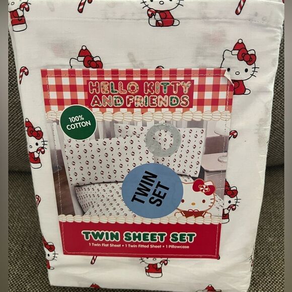 Hello Kitty Candy Cane Christmas Twin Sheet Set - Picture 1 of 3